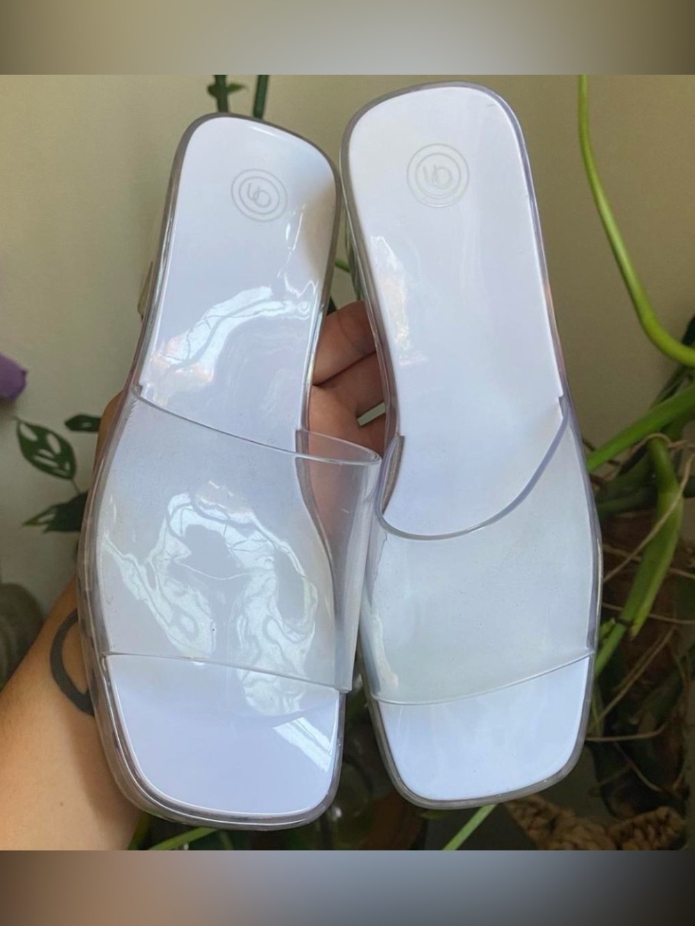 Urban Outfitters White Clear Jelly Platform Mule Heel Sandals Size 6
